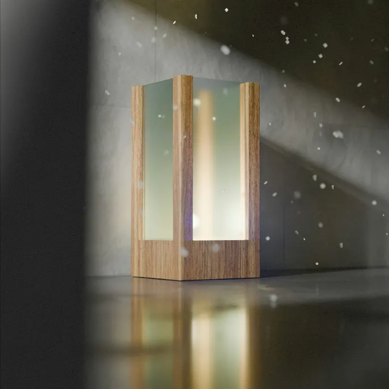 Bordslampa Ljusbox, ek & opalglas